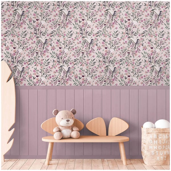Foto tapet Profhome 770741-GU ikke-vævet tapet glat børnetapet mat lyserød pastel violet grøn grå 1,59 m x 2,8 m
