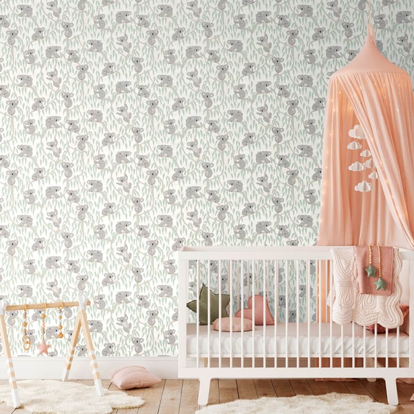 Lapset tapetti Profhome 771341-GU kuitutapetti sileä eläimet kuvio mat harmaa kerma vaaleanvihreä beige 5,33 m2
