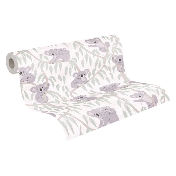 Lapset tapetti Profhome 771341-GU kuitutapetti sileä eläimet kuvio mat harmaa kerma vaaleanvihreä beige 5,33 m2