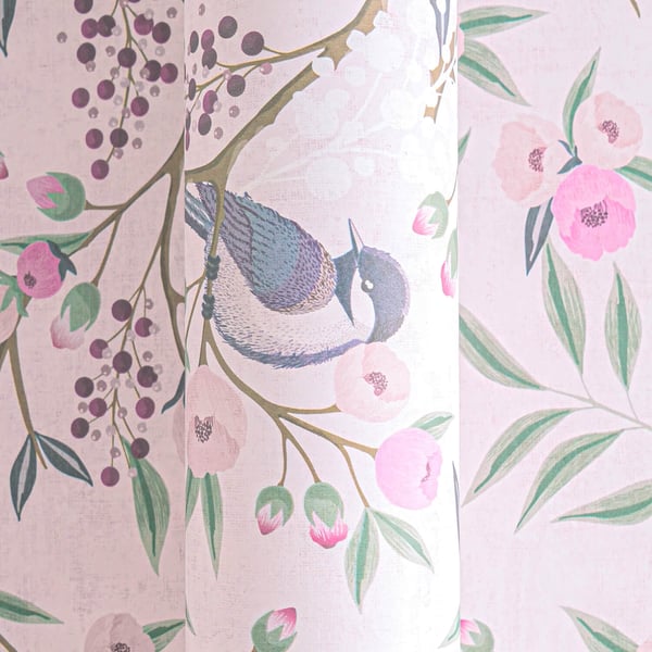 Barn tapet Profhome 771361-GU non-woven tapet slät fågelmönster matt rosa fuchsia grön grå 5,33 m2