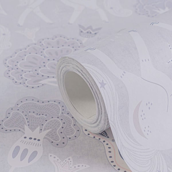 Lapset tapetti Profhome 771381-GU kuitutapetti sileä eläimet kuvio mat harmaa valkoinen vaalea pinkki tummanharmaa 5,33 m2