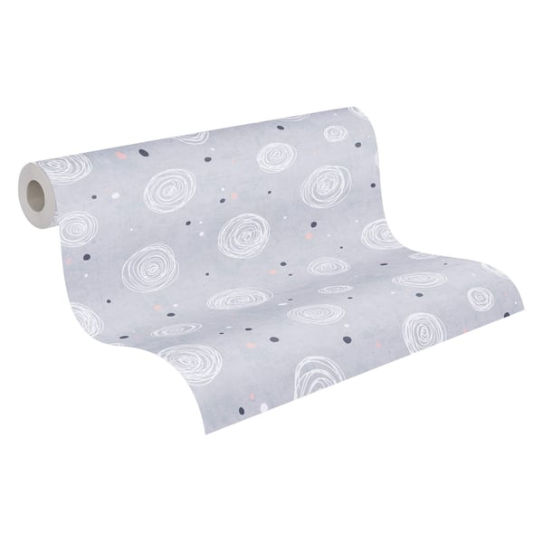 Barn tapet Profhome 771391-GU non-woven tapet slät grafisk matt grå antracit vit rosa 5,33 m2