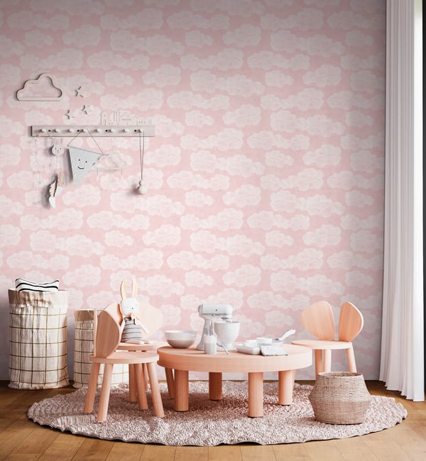 Lapset tapetti Profhome 771432-GU kuitutapetti sileä pilvet mat pinkki kerma 5,33 m2