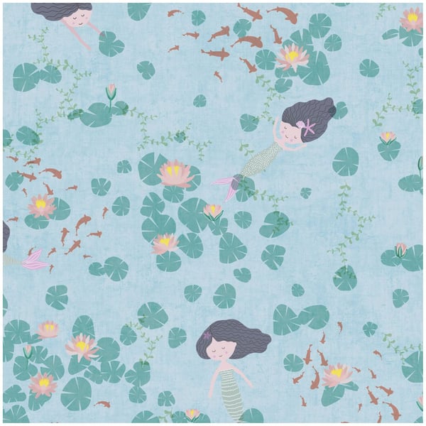 Barn tapet Profhome 771461-GU non-woven tapet slät lotusblommor matt blå pastell turkos grön brun beige 5,33 m2 Barn tapet Profhome 771461-GU non-woven tapet slät lotusblommor matt blå pastell turkos grön brun beige 5,33 m2
