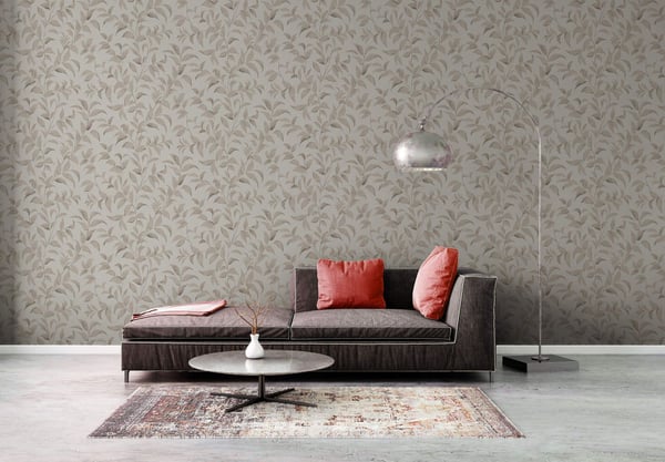 Provence stil Profhome 389622-GU varmt stemplet ikke-vævet tapet tekstureret blomster flimrende fløde creme beige grå grå silke 5,33 m2