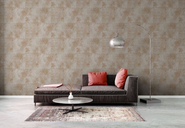 Grafisk tapet Profhome 389765-GU varmt stemplet ikke-vævet tapet tekstureret used look og metalliske højdepunkter gylden creme beige 5,33 m2