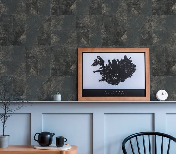 Grafisk tapet Profhome 389767-GU heta präglade non-woven tapet texturerad begagnad utseende och metalliska höjdpunkter svart antracit grå platina pärl