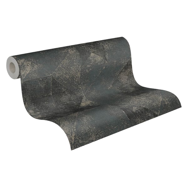 Grafisk tapet Profhome 389767-GU heta präglade non-woven tapet texturerad begagnad utseende och metalliska höjdpunkter svart antracit grå platina pärl