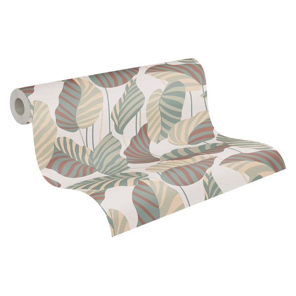 Natur tapet Profhome 390941-GU varmt stemplet ikke-vævet tapet lidt tekstureret blomster flimrende beige creme perle guld patina grøn 5,33 m2