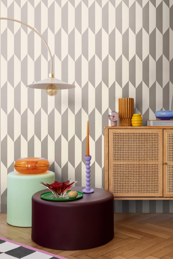 Exklusiv lyx tapet Profhome 790863-GU heta präglade non-woven tapet texturerad geometrisk och metalliska höjdpunkter grädde silver grädde 5,33 m2