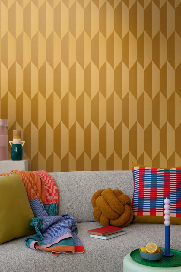 Exklusiv lyx tapet Profhome 790866-GU heta präglade non-woven tapet texturerad geometrisk och metallisk effekt guld ockra gul 5,33 m2