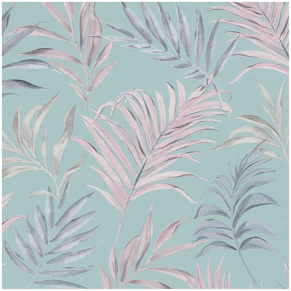 Natur tapeter Profhome 791082-GU heta präglade non-woven tapet texturerad blomster skimrande blå mint turkos rosa grå 5,33 m2