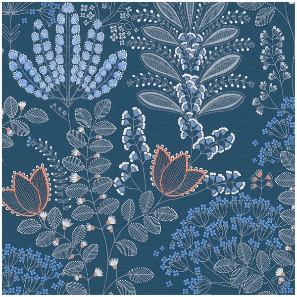 Blommiga tapet Profhome 393494-GU heta präglade non-woven tapet lätt texturerad blomster matt blå vit grå orange röd 5,33 m2 Blommiga tapet Profhome 393494-GU heta präglade non-woven tapet lätt texturerad blomster matt blå vit grå orange röd 5,33 m2