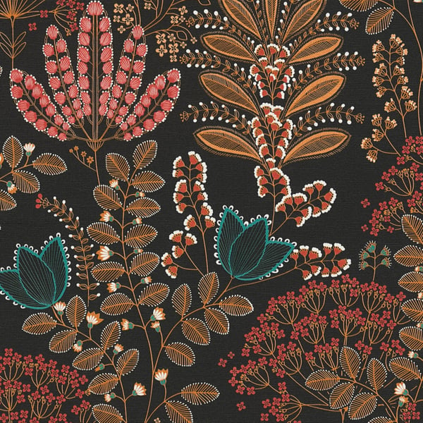 Blommiga tapet Profhome 393495-GU heta präglade non-woven tapet lätt texturerad blomster matt svart orange röd blå vit 5,33 m2 Blommiga tapet Profhome 393495-GU heta präglade non-woven tapet lätt texturerad blomster matt svart orange röd blå vit 5,33 m2
