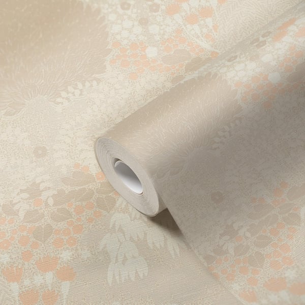 Natur tapet Profhome 393502-GU varmt stemplet ikke-vævet tapet lidt tekstureret blomster mat fløde creme beige støvet pink 5,33 m2