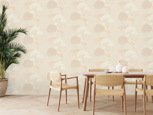 Natur tapet Profhome 393502-GU varmt stemplet ikke-vævet tapet lidt tekstureret blomster mat fløde creme beige støvet pink 5,33 m2