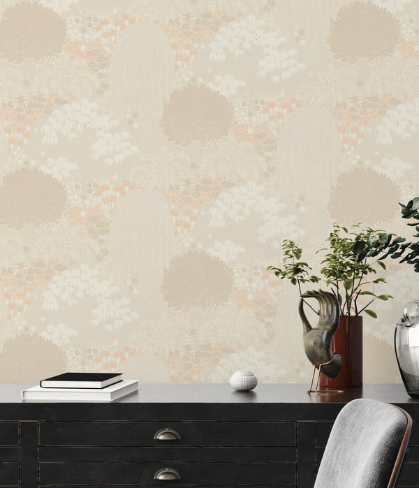 Natur tapet Profhome 393502-GU varmt stemplet ikke-vævet tapet lidt tekstureret blomster mat fløde creme beige støvet pink 5,33 m2