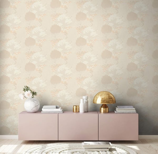 Natur tapet Profhome 393502-GU varmt stemplet ikke-vævet tapet lidt tekstureret blomster mat fløde creme beige støvet pink 5,33 m2