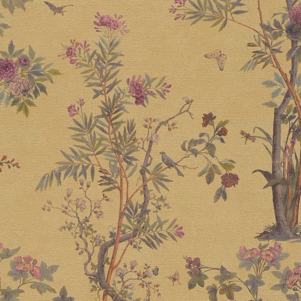 Blommiga tapet Profhome 790432-GU heta präglade non-woven tapet lätt texturerad blomster och metallisk effekt guld oliv grön brun rosa 5,33 m2 Blommiga tapet Profhome 790432-GU heta präglade non-woven tapet lätt texturerad blomster och metallisk effekt guld oliv grön brun rosa 5,33 m2