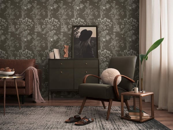 Blomstret tapet Profhome 790436-GU varmt stemplet ikke-vævet tapet lidt tekstureret blomster mat antracit sort brun grå kvarts 5,33 m2