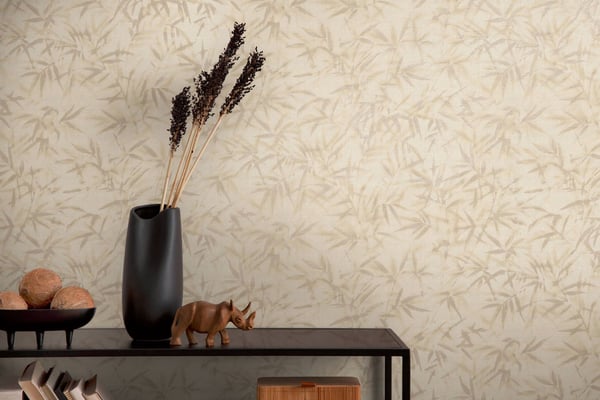 Natur tapet Profhome 790463-GU varmt stemplet ikke-vævet tapet lidt tekstureret blomster og metalliske højdepunkter elfenben perle guld creme beige 5,