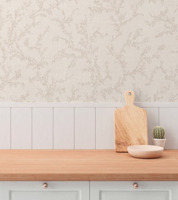 Natur tapet Profhome 790902-GU varmt stemplet ikke-vævet tapet lidt tekstureret blomster mat fløde grå beige creme 5,33 m2