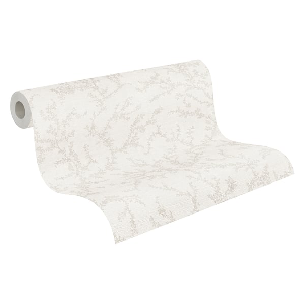 Natur tapet Profhome 790902-GU varmt stemplet ikke-vævet tapet lidt tekstureret blomster mat fløde grå beige creme 5,33 m2