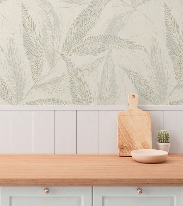 Natur tapeter Profhome 790963-GU non-woven tapet lätt texturerad blomster och metalliska höjdpunkter vit grädde silver blå grå 5,33 m2
