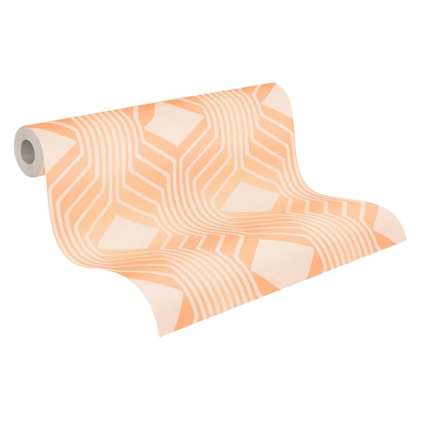 Retro tapet Profhome 395323-GU varmt stemplet ikke-vævet tapet lidt tekstureret geometriske mat orange pastel orange beige 4,5 m2