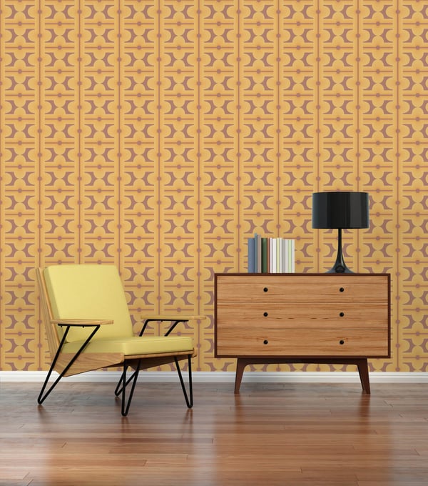 Retro tapet Profhome 395334-GU varmt stemplet ikke-vævet tapet lidt tekstureret geometriske mat orange brun safran gul rødbrun 4,5 m2