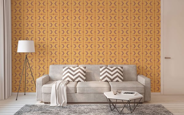 Retro tapet Profhome 395334-GU varmt stemplet ikke-vævet tapet lidt tekstureret geometriske mat orange brun safran gul rødbrun 4,5 m2