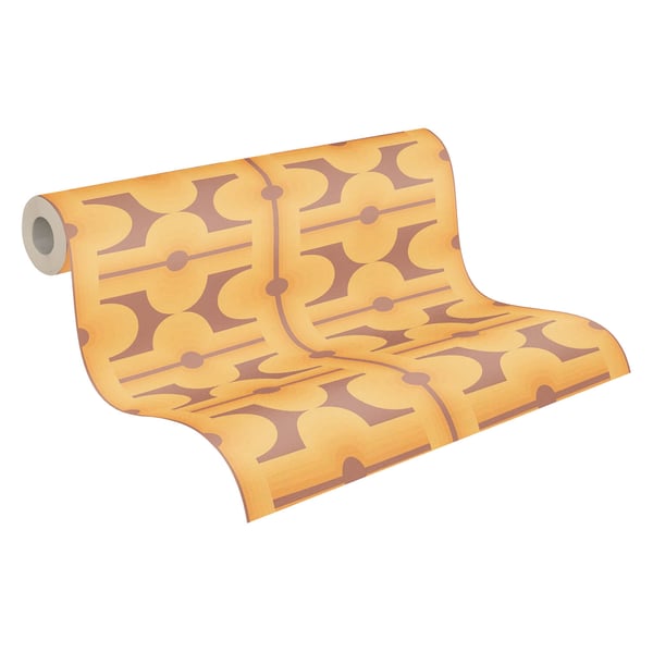 Retro tapet Profhome 395334-GU varmt stemplet ikke-vævet tapet lidt tekstureret geometriske mat orange brun safran gul rødbrun 4,5 m2
