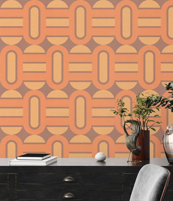 Retro tapet Profhome 395362-GU varmt stemplet ikke-vævet tapet lidt tekstureret geometriske mat brun  orange safran gul 4,5 m2