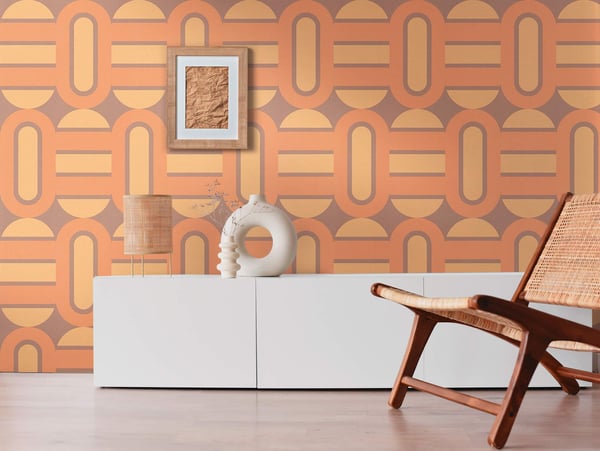 Retro tapet Profhome 395362-GU varmt stemplet ikke-vævet tapet lidt tekstureret geometriske mat brun  orange safran gul 4,5 m2
