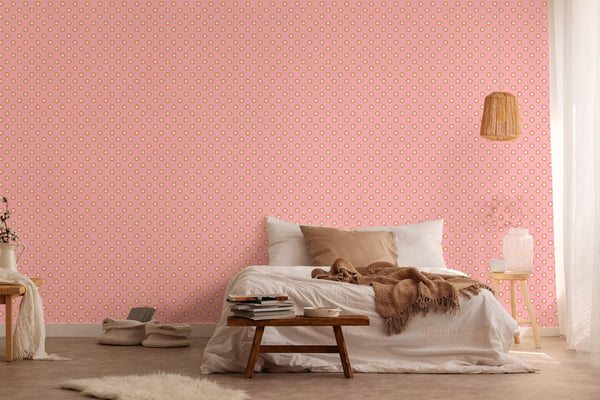 Retro tapetti Profhome 395373-GU kuuma kohokuvioitu kuitutapetti hieman rakenteellinen geometrinen mat pinkki pastelli oranssi beige kerma 4,5 m2