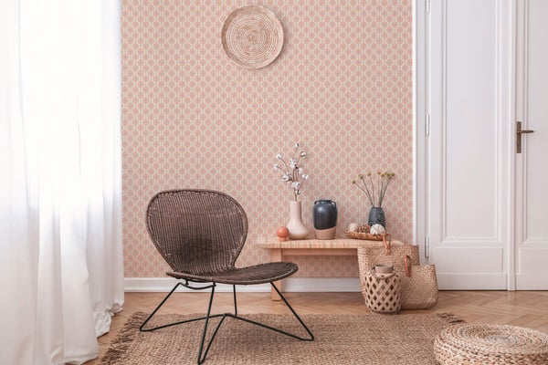 Retro tapet Profhome 395375-GU varmt stemplet ikke-vævet tapet lidt tekstureret geometriske mat beige pastel orange lyserød lilla 4,5 m2