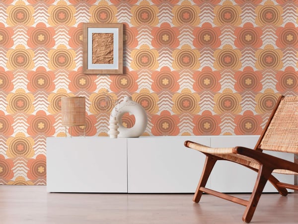 Retro tapet Profhome 395393-GU heta präglade non-woven tapet lätt texturerad Blommig matt brun orange röd beige ockra gul 4,5 m2