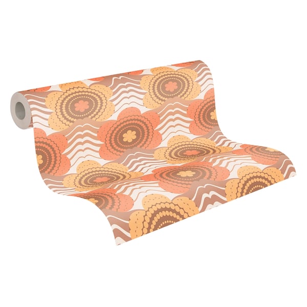 Retro tapet Profhome 395393-GU heta präglade non-woven tapet lätt texturerad Blommig matt brun orange röd beige ockra gul 4,5 m2