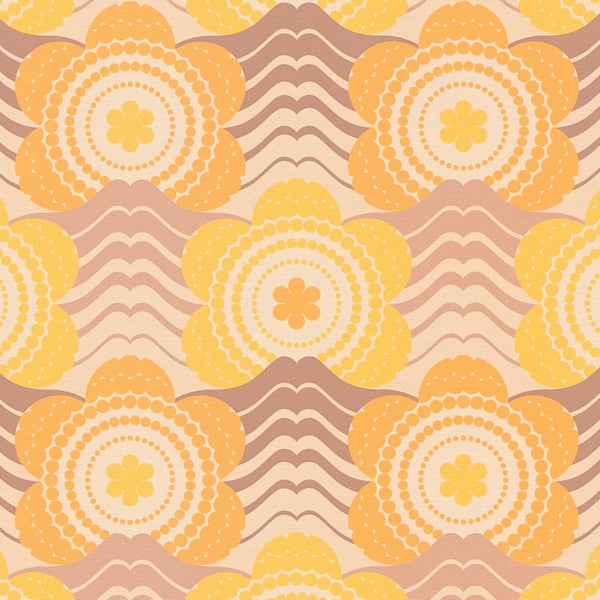 Retro tapetti Profhome 395395-GU kuuma kohokuvioitu kuitutapetti hieman rakenteellinen kukat mat keltainen pastelli oranssi beige ruskea 4,5 m2