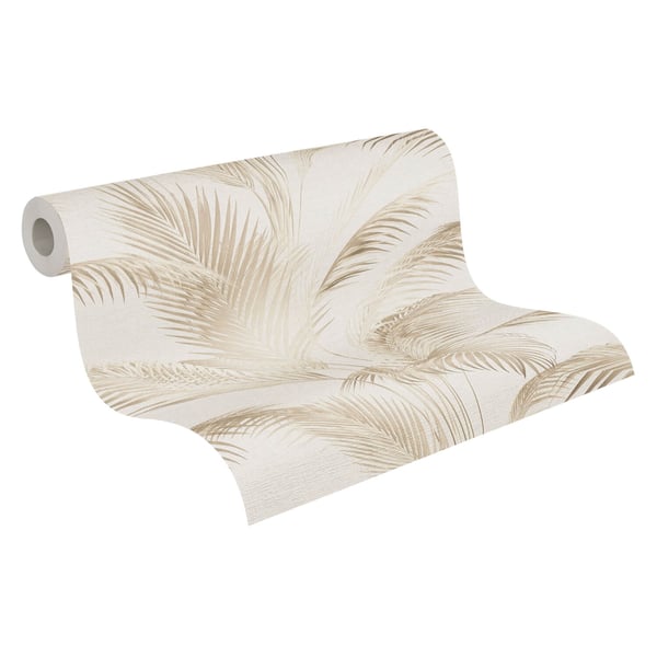 Natur tapeter Profhome 399801-GU heta präglade non-woven tapet lätt texturerad palmer matt grädde ostron vit beige oliv grå 5,33 m2