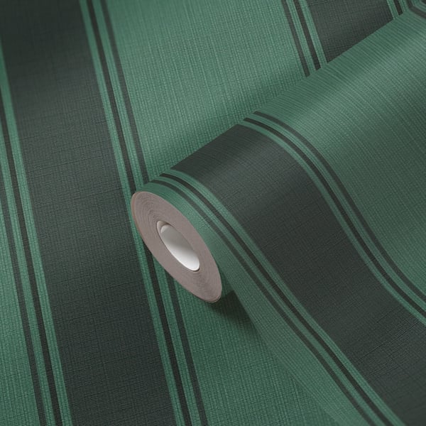 Stripes tapet Profhome 399834-GU varmt stemplet ikke-vævet tapet lidt tekstureret traditionel mat grøn antracit sort grå patina grøn 5,33 m2