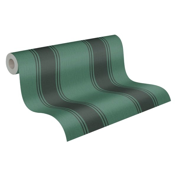 Stripes tapet Profhome 399834-GU varmt stemplet ikke-vævet tapet lidt tekstureret traditionel mat grøn antracit sort grå patina grøn 5,33 m2