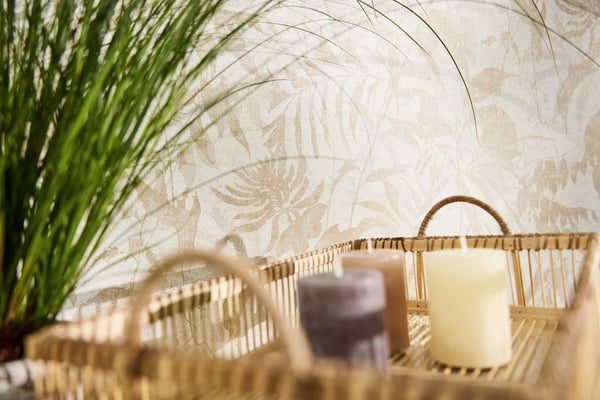 Natur tapet Profhome 782032-GU varmt stemplet ikke-vævet tapet tekstureret blomster flimrende fløde beige creme grå silke 5,33 m2