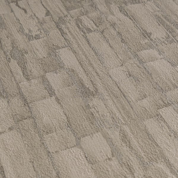 Raidallinen tapetti Profhome 786663-GU kuuma kohokuvioitu kuitutapetti rakenteellinen metalliset kohokohdat flimrende harmaa harmaa beige platina 5,33