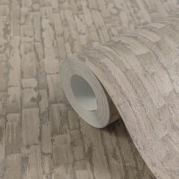 Raidallinen tapetti Profhome 786663-GU kuuma kohokuvioitu kuitutapetti rakenteellinen metalliset kohokohdat flimrende harmaa harmaa beige platina 5,33
