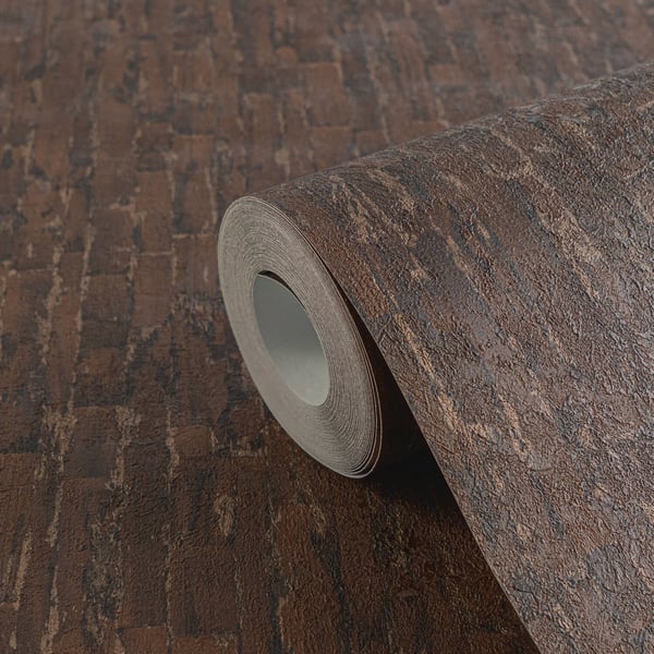 Randiga tapeter Profhome 786666-GU heta präglade non-woven tapet texturerad metalliska höjdpunkter skimrande brun koppar choklad brun 5,33 m2