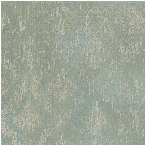 Barock tapet Profhome 786725-GU heta präglade non-woven tapet texturerad ornament och metalliska höjdpunkter turkos ljusgrön platina 5,33 m2