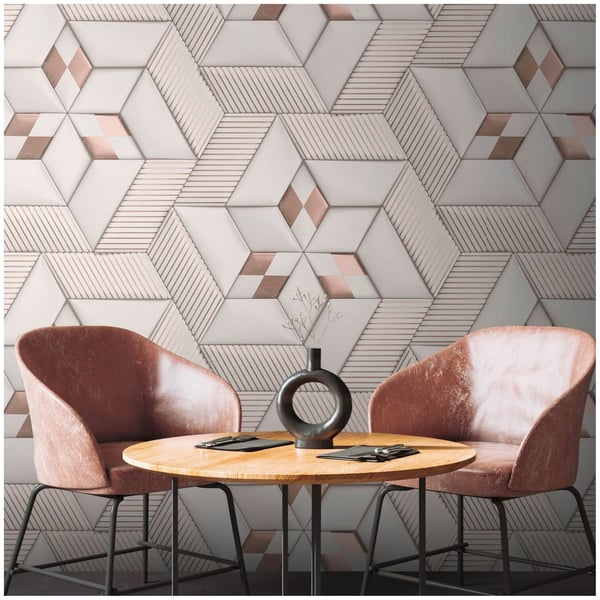 Foto tapet Profhome 391782-GU varmt stemplet ikke-vævet tapet glat geometriske mat hvid creme bronze 1,59 m x 2,8 m
