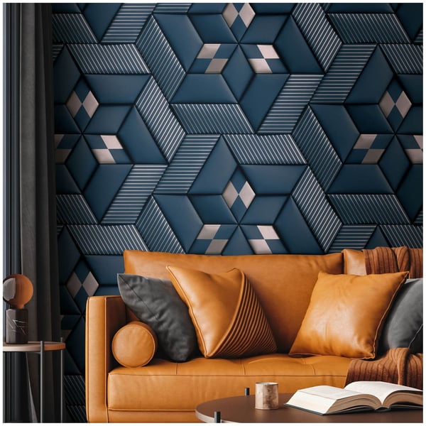 Fototapet Profhome 391783-GU heta präglade non-woven tapet slät geometrisk matt blå platina svart blå silver 1,59 m x 2,8 m