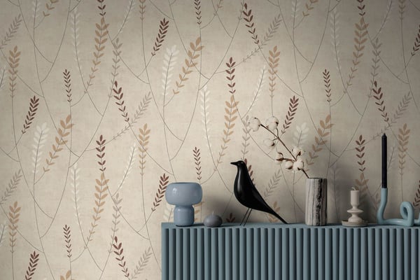Provence stil Profhome 791461-GU varmt stemplet ikke-vævet tapet lidt tekstureret blomster mat beige kastanjebrun hvid grå 5,33 m2